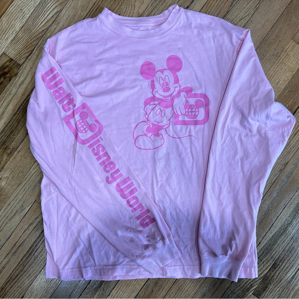 Disney Parks Pink Mickey Long Sleeve Shirt Women’s Medium Monochrome